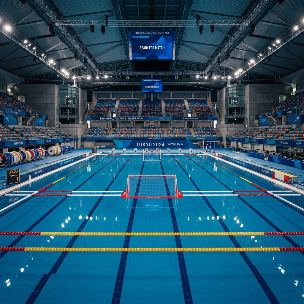 School water polo match in action in an indoor pool