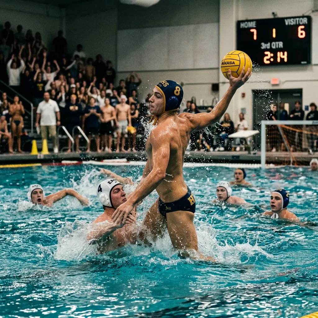 Junior water polo players practising formations in the pool