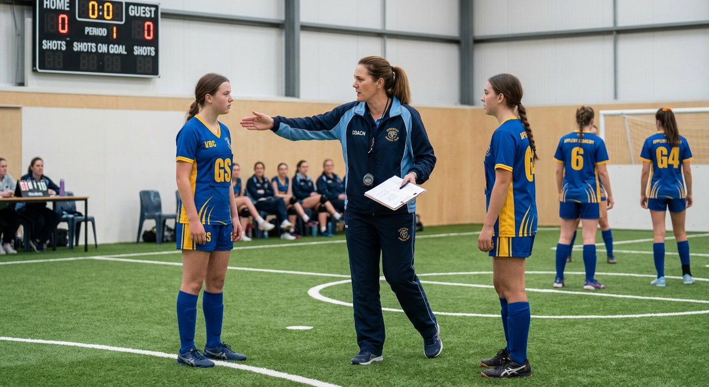Hockey team coaching in action