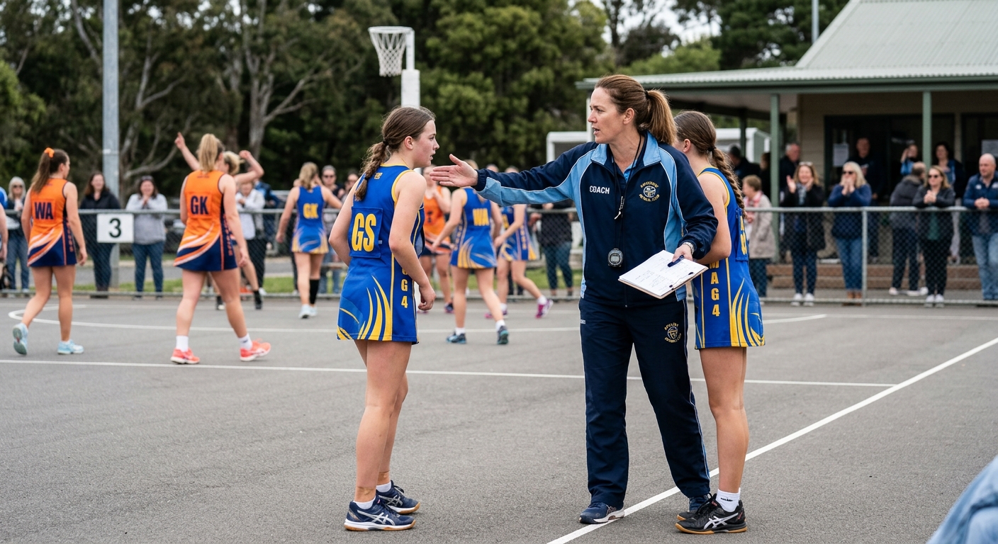 Netball team coaching in action